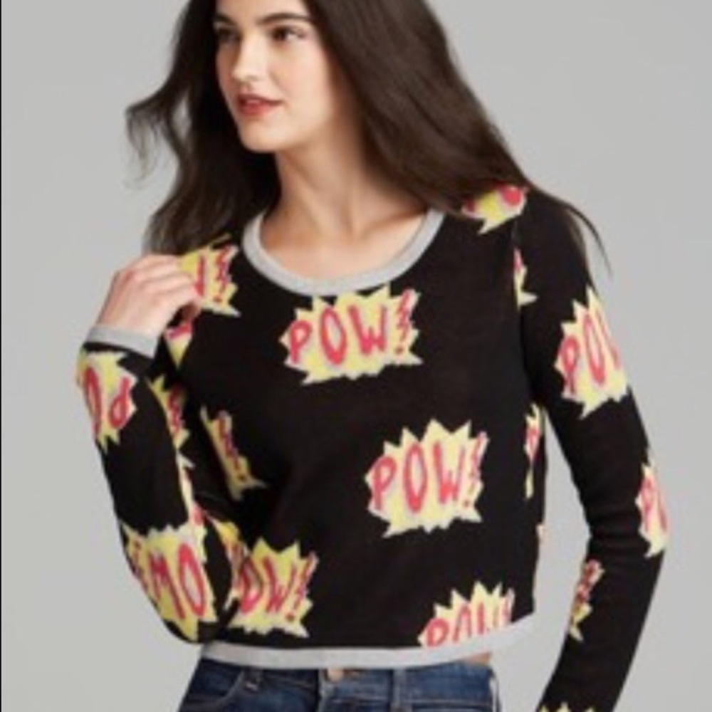 Aqua Cropped Black Sweater W/ POW Words